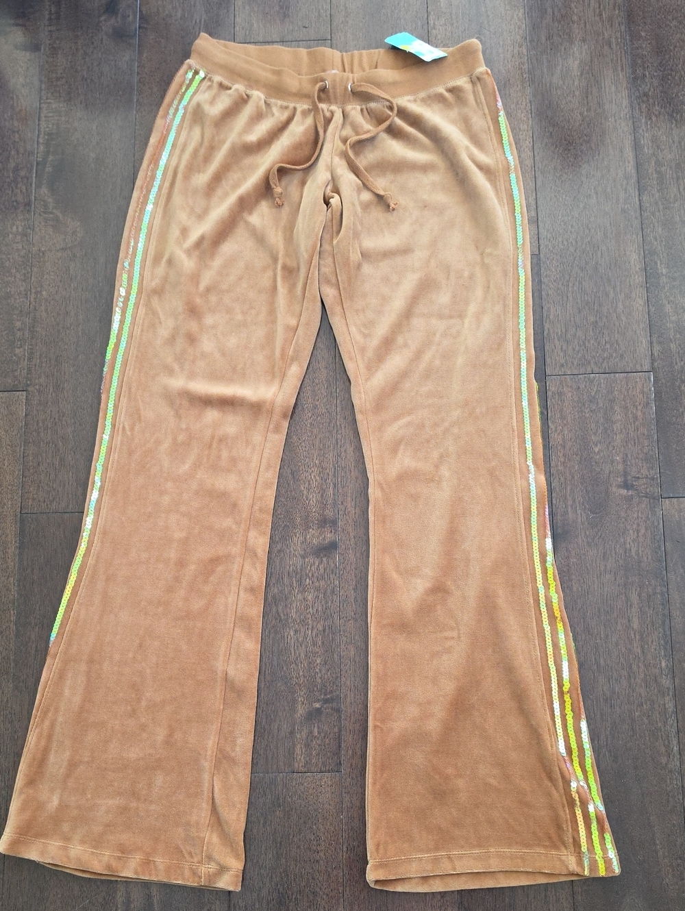 Vintage Y2K Forever 21 Low Rise Flare Velour Track Pants Sequin Stripe Large NWT